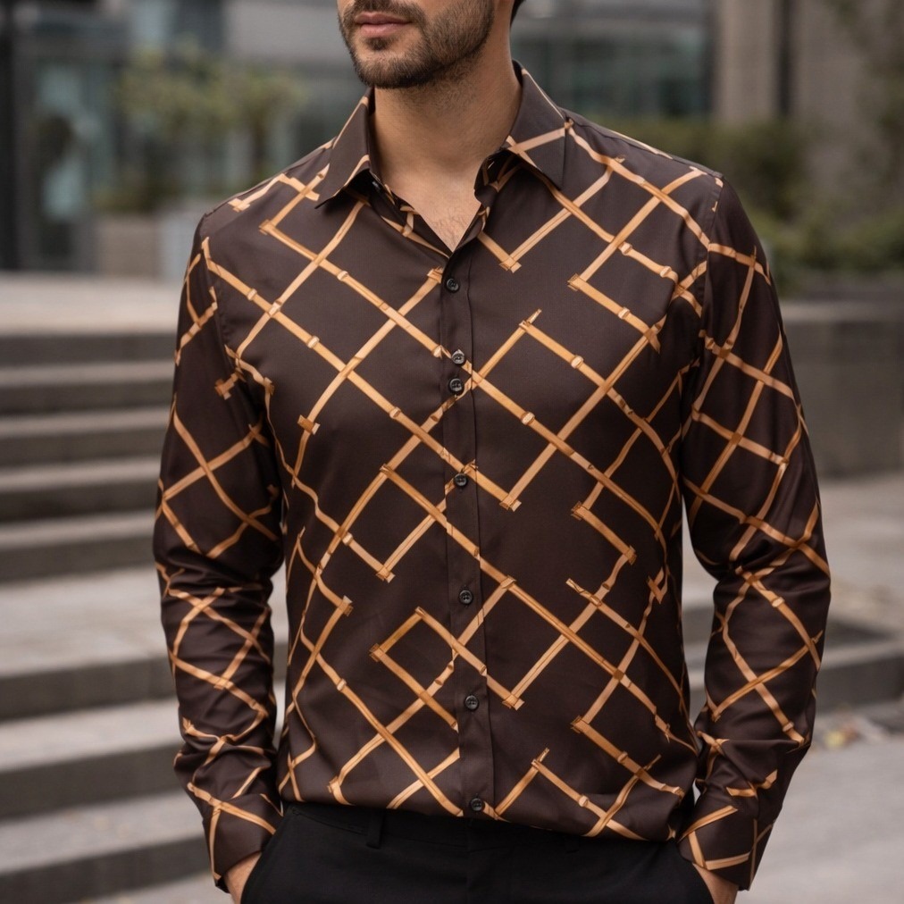 73 London Brown Silk Printed Blouse Shirt Graphic Pattern Size Medium
